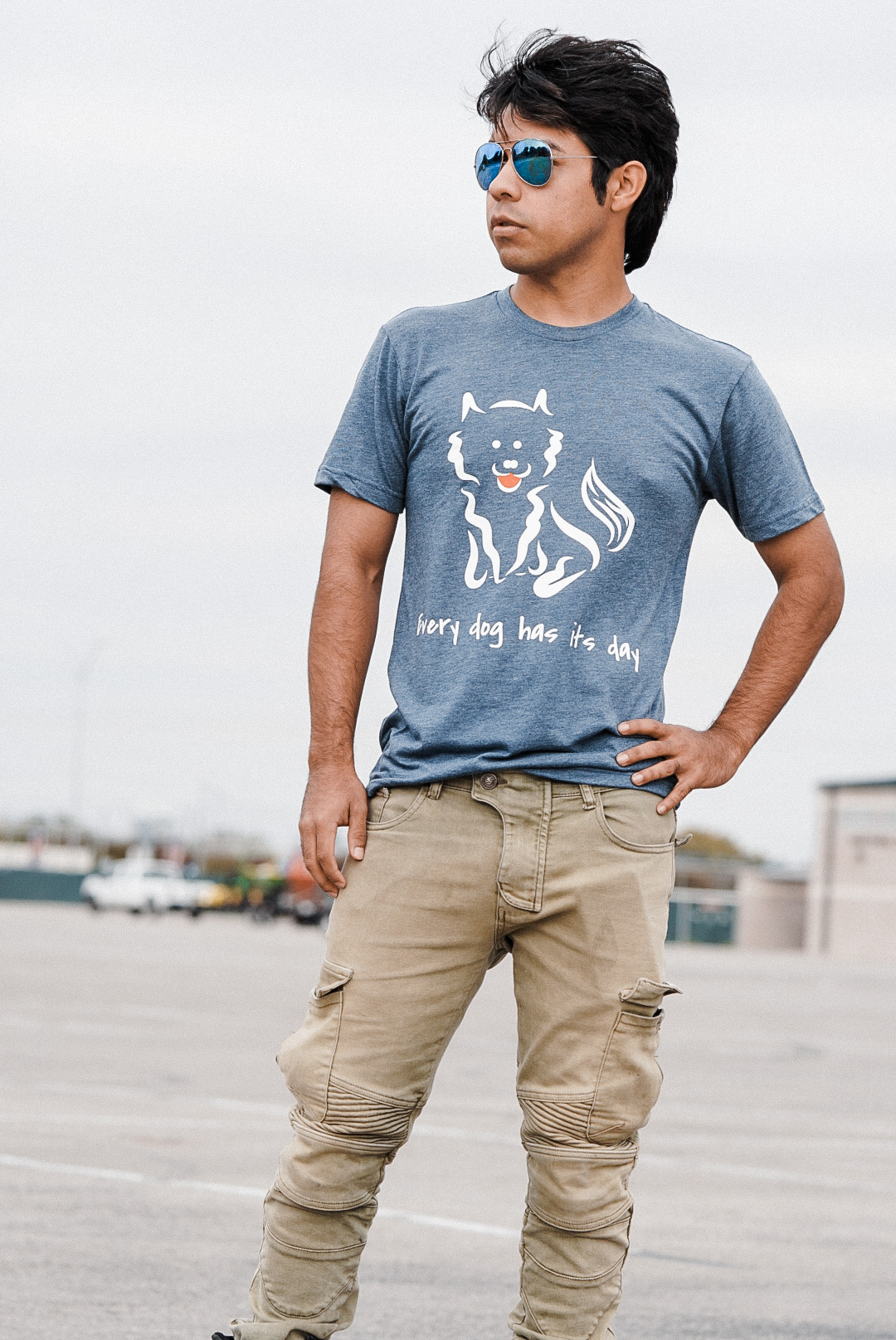 4.2 oz Triblend Unisex Next Level Indigo T-shirt with screen-printed Every Dog Has its Day self-designed Pomeranian graphic - Image 10