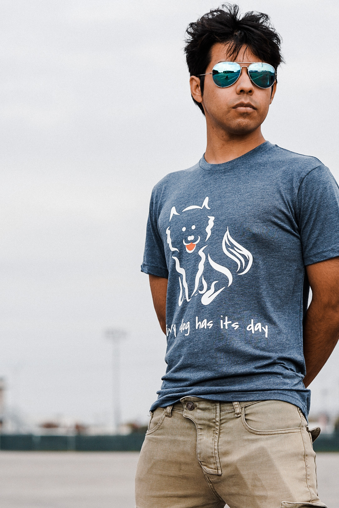 4.2 oz Triblend Unisex Next Level Indigo T-shirt with screen-printed Every Dog Has its Day self-designed Pomeranian graphic - Image 9