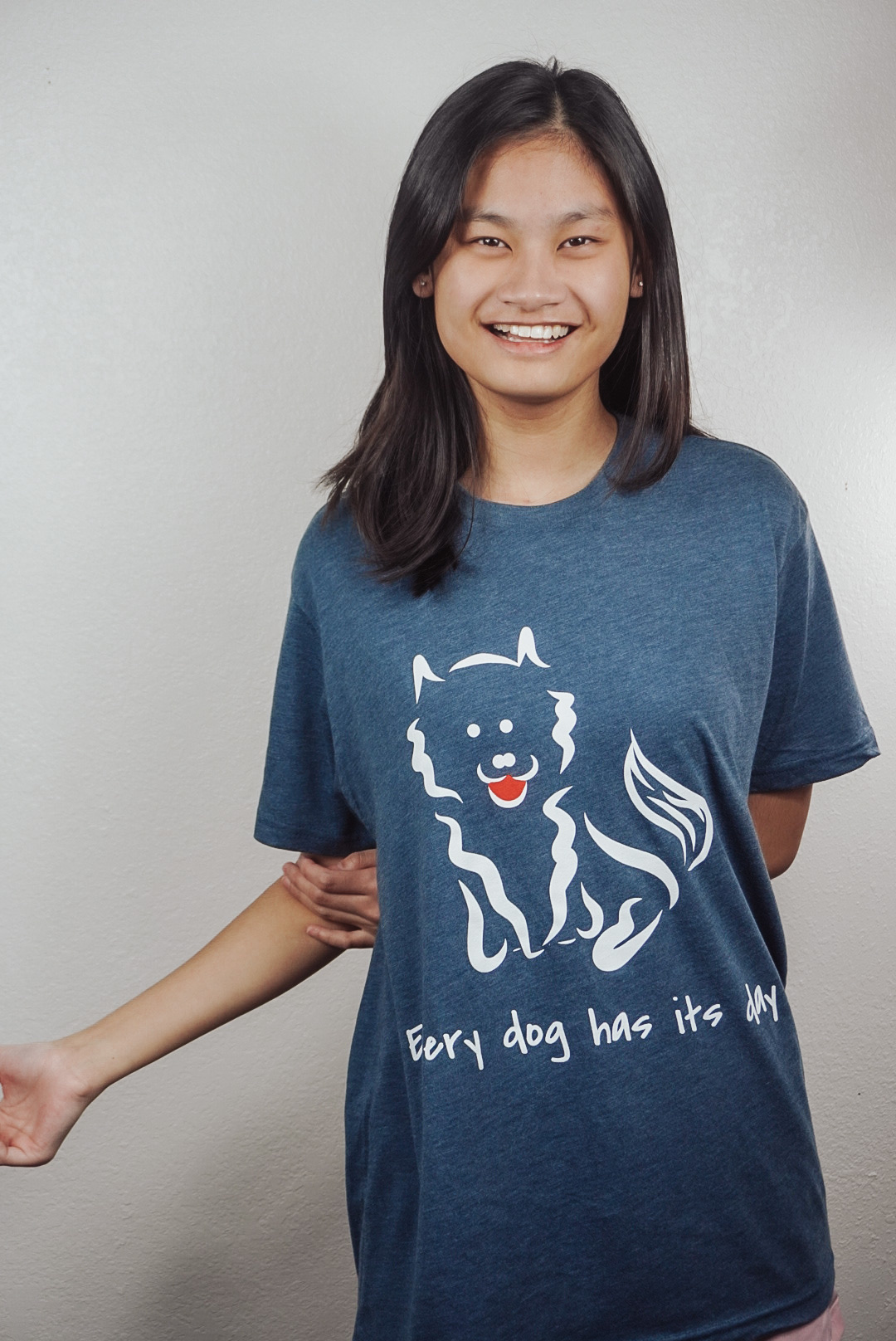 4.2 oz Triblend Unisex Next Level Indigo T-shirt with screen-printed Every Dog Has its Day self-designed Pomeranian graphic - Image 6