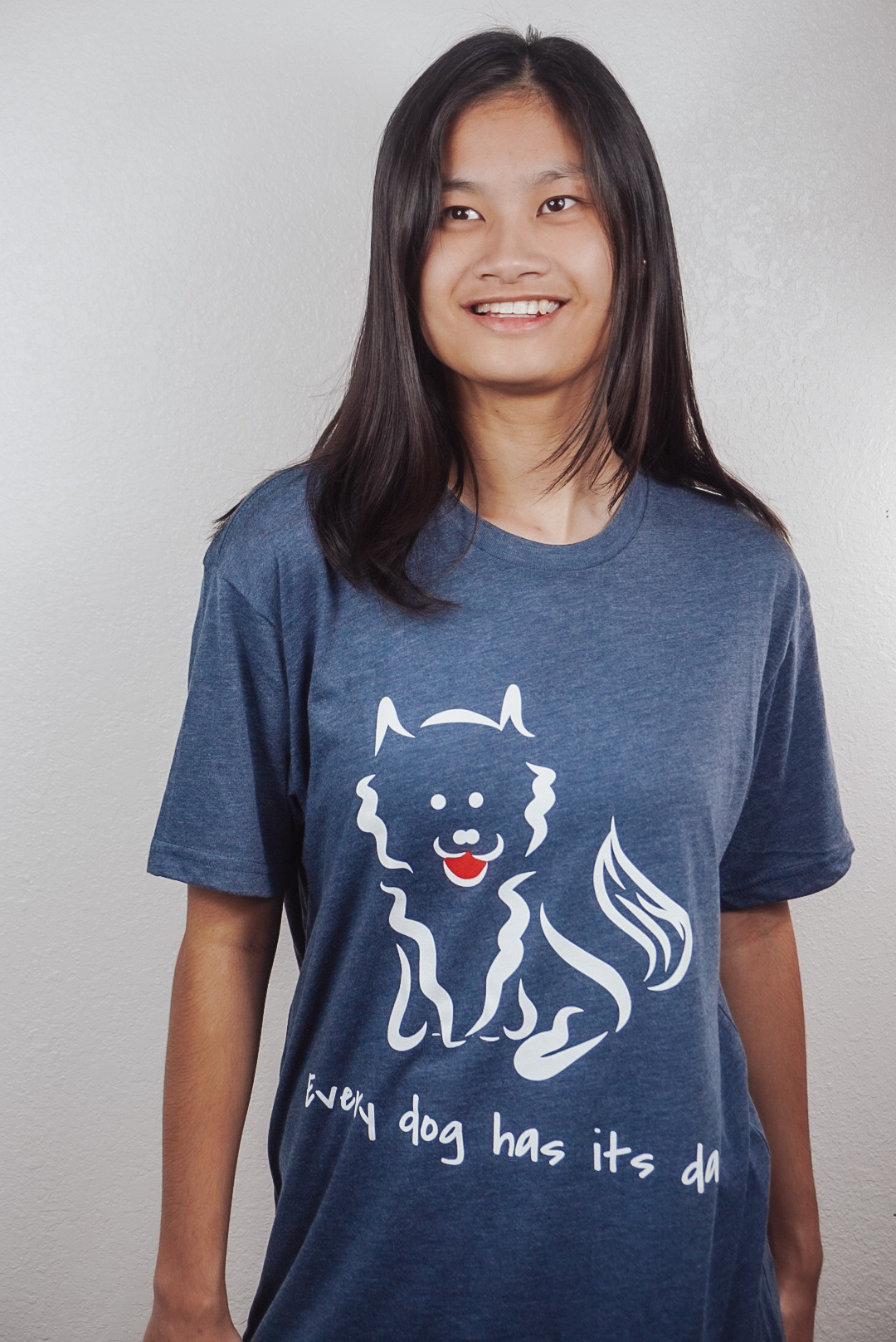 4.2 oz Triblend Unisex Next Level Indigo T-shirt with screen-printed Every Dog Has its Day self-designed Pomeranian graphic - Image 5