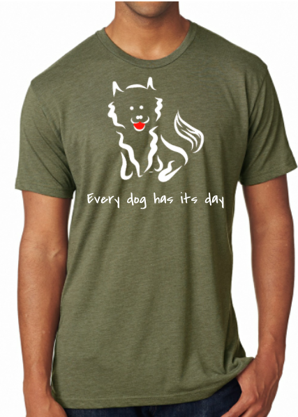 4.2 oz Triblend Unisex Next Level Indigo T-shirt with screen-printed Every Dog Has its Day self-designed Pomeranian graphic - Image 3