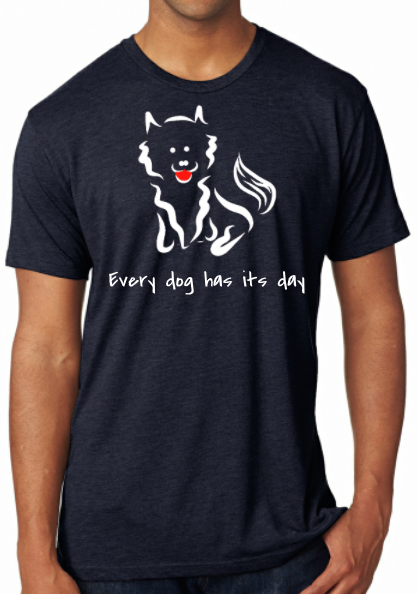4.2 oz Triblend Unisex Next Level Indigo T-shirt with screen-printed Every Dog Has its Day self-designed Pomeranian graphic - Image 2